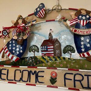 Americana Toleware 3D Patriotic Folk Art Tin Sign/ Wall Decor